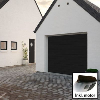 Panel - Svart Norgate takskjutport 240 x 214 med enkelskena, Med motor