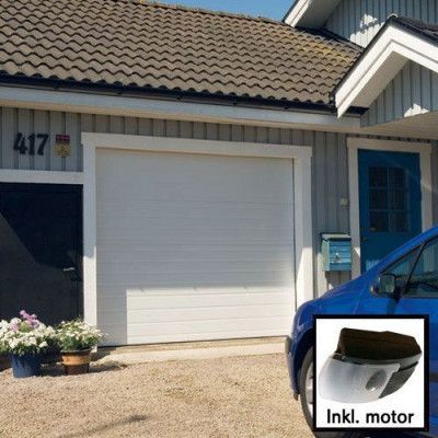 Norgate takskjutport Panel - Vit 240 x 214 med enkelskena, Med motor