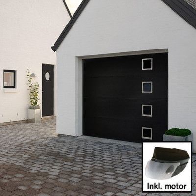 Norgate takskjutport Plus Trend - Svart med fönster 240 x 198 med dubbelskena, Med motor