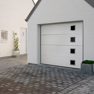 Norgate takskjutport Plus Trend - Vit med fönster 240 x 214 med dubbelskena, Utan motor