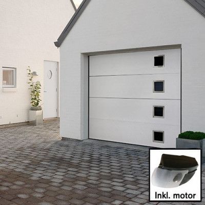 Norgate takskjutport Plus Trend - Vit med fönster 240 x 214 med enkelskena, Med motor