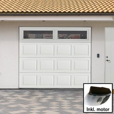 Norgate takskjutport Spegel - Vit med fönster 240 x 214 med enkelskena, Med motor