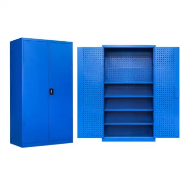 Garageskåp med dubbel dörr och pegboard  |100x50x180cm | Blå