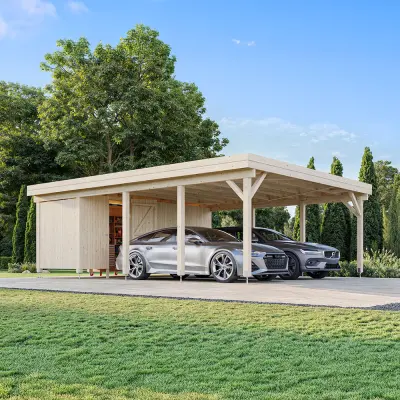 Palmako Carport Karl 40,6 M² + Förråd Ingen, Grundmålad Vit