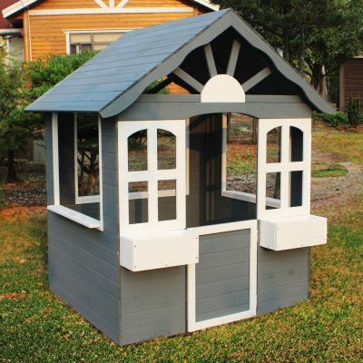 Lekstuga i trä 1m² | Komplett färdigmålad byggsats | Grå/vit