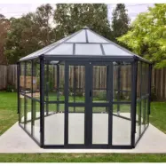 Orangeri 10m² | Sexkantigt växthus med enkeldörr av hög kvalitet | Mattgrå