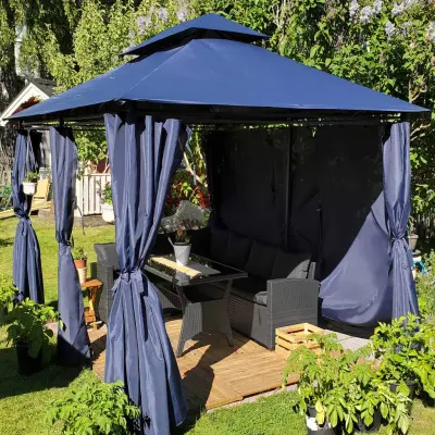 Paviljong 4x3m med väggar | Mörkblå