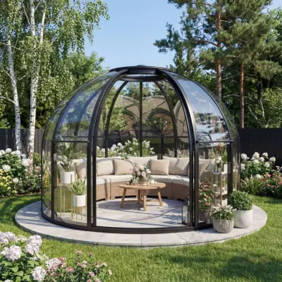 Runt växthus 13,2 m² | Exklusivt Uterum | Svart aluminium&kristallklara polykarbonatpaneler