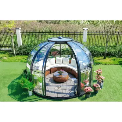 Runt växthus 13,2 m² | Exklusivt Uterum | Svart aluminium&kristallklara polykarbonatpaneler