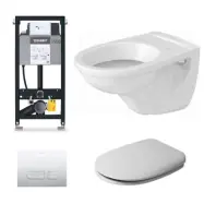 Toalettpaket Duravit D-Code med Vägghängd Toalettstol, Fixtur och Spolknapp