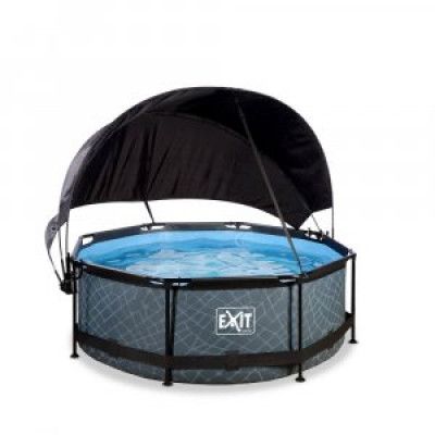 Pool ø244x76cm med solsegel och filterpump - Grå - Ovanmarkspooler, Pooler, Utelek