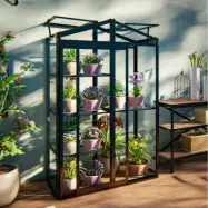 Högt miniväxthus V-tak | 4mm säkerhetsglas | Svart