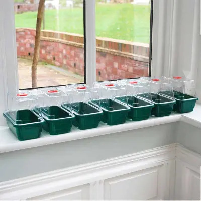 Minidrivhus mini 7-pack grön, små drivhus 17x10x12,5 cm med ventilation 7 st