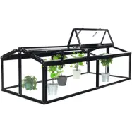 Miniväxthus 4 öppningsbara luckor | 4mm säkerhetsglas | Svart