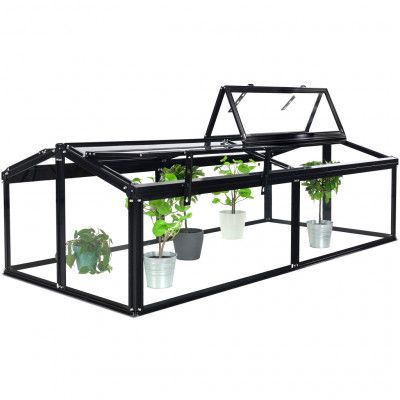 Miniväxthus 4 öppningsbara luckor | 4mm säkerhetsglas | Svart