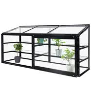 Miniväxthus dubbla skjutdörrar | 4mm säkerhetsglas | Svart