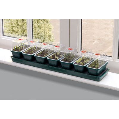 Miniväxthus med bevattning för fönsterbrädan - 7 kupor