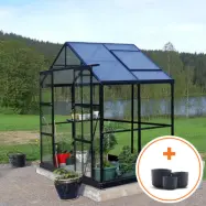 Växthus 3,3m² | 4mm säkerhetsglas | Svart