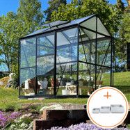 Växthus 3,5m² | Adaptiv dörrplacering med 4mm säkerhetsglas | Svart