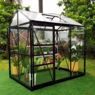 Växthus med adaptiv dörrplacering 3,5m² | 4mm säkerhetsglas | Svart