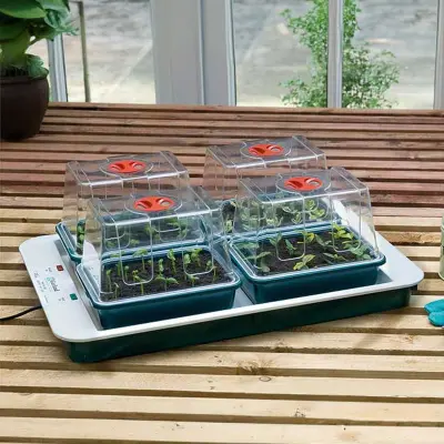 Miniväxthus 4 undervärme, 59,5x41x20 cm värmeplatta 50W. för effektiv rotning av frö och sticklingar