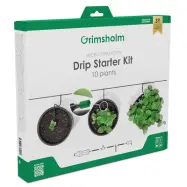Droppbevattning startkit för 10 växter. Justerbara munstycken, tryckregulator och enkel installation. Perfekt för balkong, terrass och växthus.