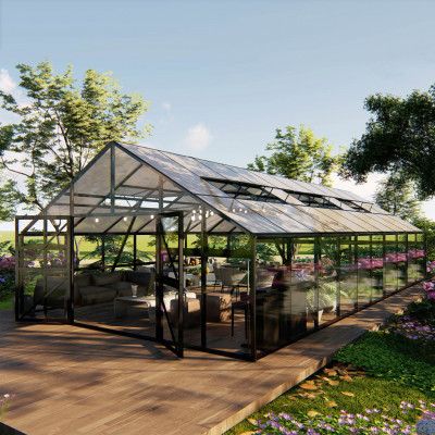 Extra brett premium glasväxthus 51m² | Stormgaranti och säkerhetsglas