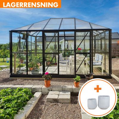 Gazebo 13m² | Stort premiumväxthus | 5 års stormgaranti | Svart