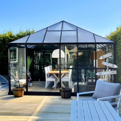 Premiumväxthus 19m² | 5 års stormgaranti | 4mm säkerhetsglas | Gazebo
