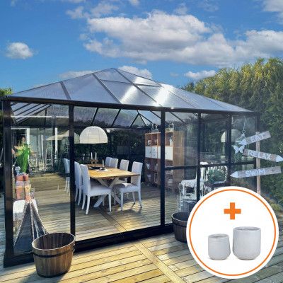 Gazebo 19m² Premiumväxthus | 4mm säkerhetsglas | Svart