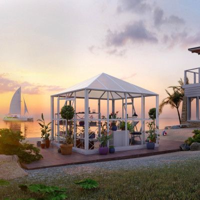 Gazebo 8,7 m² | 5 års stormgaranti | Kvadratiskt växthus | Vit