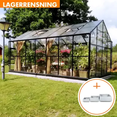 Glasväxthus 11,1m² | 5 års stormgaranti | 4mm säkerhetsglas