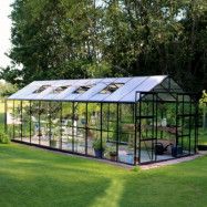 Glasväxthus 17,5 m² | 5 års stormgaranti | 4mm säkerhetsglas | Svart