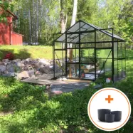 Glasväxthus 4,9m² | 5 års stormgaranti | 4mm säkerhetsglas | Svart