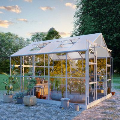 Glasväxthus 8,0m² | 5 års stormgaranti | 4mm säkerhetsglas | Vit