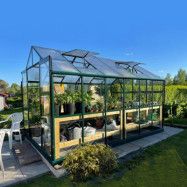 Glasväxthus 9,6 m² | 4mm säkerhetsglas | 5 års stormgaranti | Grön