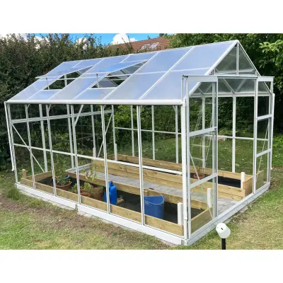 Glasväxthus 9,6m² | 5 års stormgaranti | 4mm säkerhetsglas | Vit