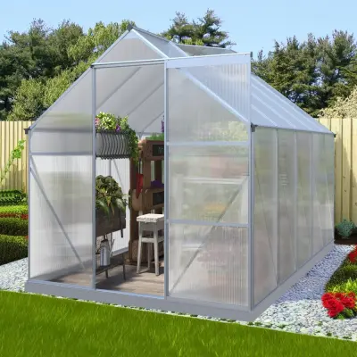 Klassiskt växthus i aluminium 5,9 m² | UV-skyddad kanalplast&bas ingår