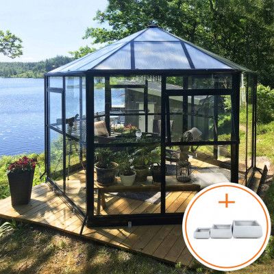 Orangeri 7,8m² | 4mm säkerhetsglas | Sexkantigt växthus