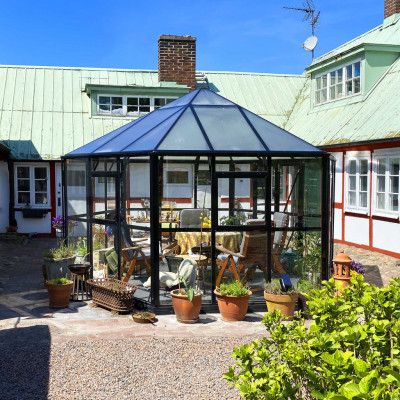 Orangeri och lusthus 12,6m² | Sexkantigt växthus | 4mm säkerhetsglas