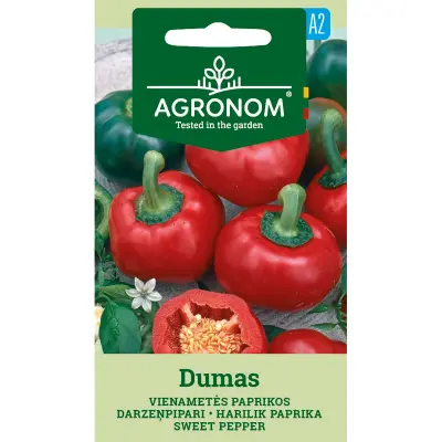 Paprika'Dumas', mörkgrön, rund frukt, 90-100 gram, växer i växthus/friland, soligt läge.