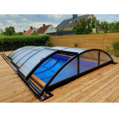 Pooltak 3x6m med sidodörr | Skjutbart - Svart