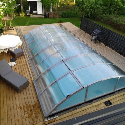 Pooltak 4x8m med sidodörr | Skjutbart - Aluminium