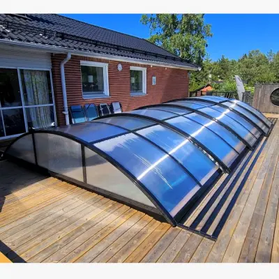 Pooltak 4x8m med sidodörr | Skjutbart - Svart