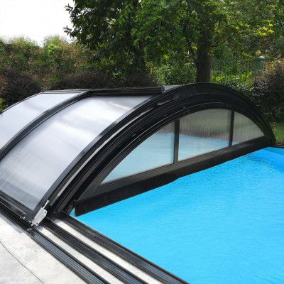 Pooltak 5x10m med sidodörr | Skjutbart - Svart