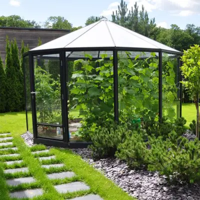 Ringo 7,6 kvm Glas, lackerat, Fyrkantigt växthus, 7,6 kvm, Glas, Aluminiumstomme,