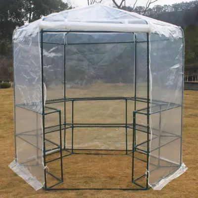 Sexkantigt plastväxthus 3,8m² | Stålram | Transparent PE-plastöverdrag