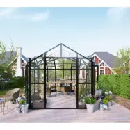 T-format växthus 12,4  m² | 4  mm säkerhetsglas&6  mm kanalplast | 15 års ramgaranti