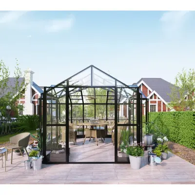 T-format växthus 12,4  m² | 4  mm säkerhetsglas&6  mm kanalplast | 5 års ramgaranti