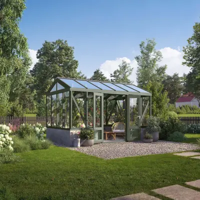 Träväxthus Linnea Mur - Grå/Grön 14,7 M², Grå/Grön
